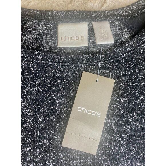 NWT Chico's T-shirt top Black Silver Metallic Faux Leather Shoulders, Size S - Picture 2 of 12